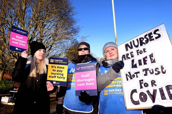 Nurses on the picket line outside Scarborough Hospital.
picture: Richard Ponter