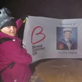 Jacqui Parkin and Jane Jobling at the Snowdon summit - they did the walk in memory of Jane's brother Paul Organ.