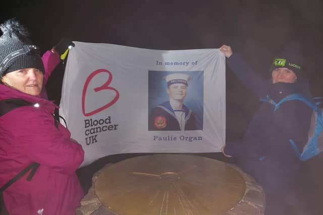 Jacqui Parkin and Jane Jobling at the Snowdon summit - they did the walk in memory of Jane's brother Paul Organ.