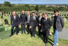 From left: Michael Faulhaber (Germany), Tristan Harder (Germany), Gustav Bertelsen (Denmark), Silvan Meier (Switzerland), Matthias Meier-Jaggi (Switzerland), Andreas Thal-Jantzen (Denmark), Nicola Martinelli (Italy) travelled to Scarborough to be at the funeral of John Pearce.