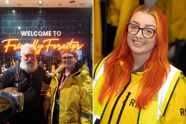 Pictured in the ‘Friendly Forester’ funded ‘yellows’ is Naomi Gascoigne (left), and volunteer crew member Natalie Clydesdale (right). Credit: Bridlington RNLI.