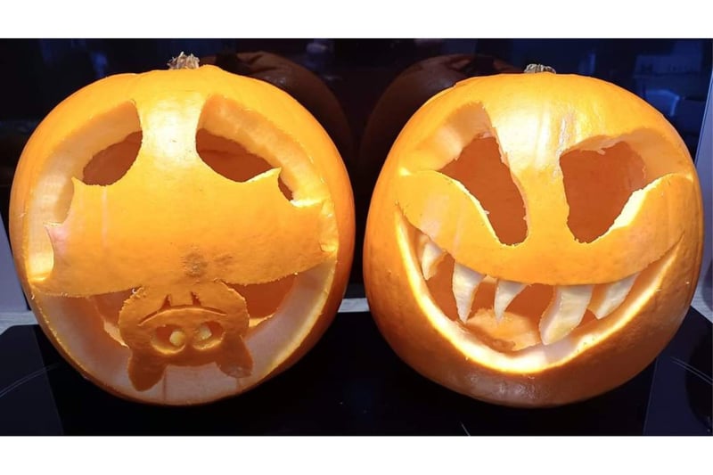Pumpkins carved by Ashleigh and Emma Atkins of Whitby.