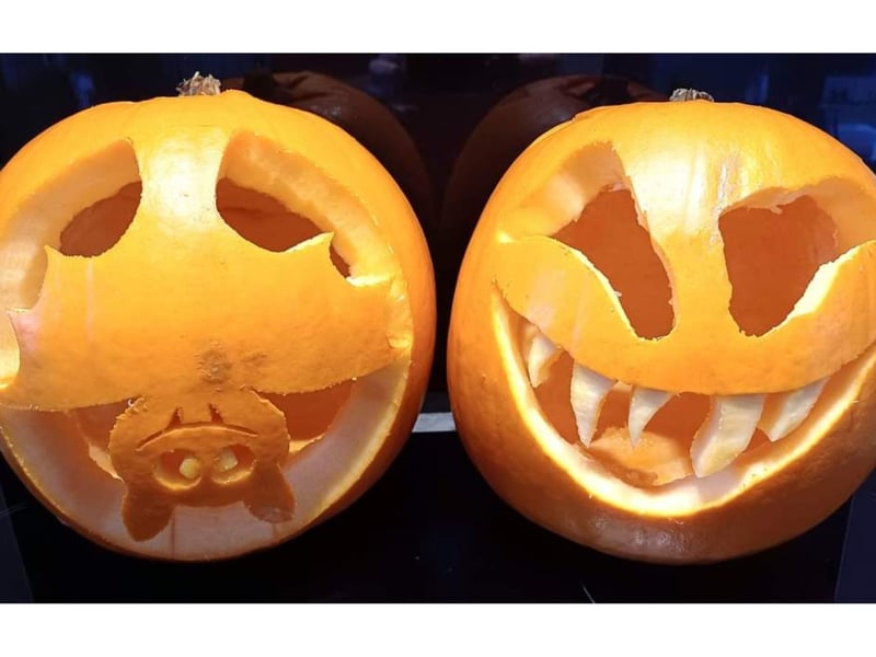 Pumpkins carved by Ashleigh and Emma Atkins of Whitby.
