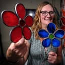 Sleights-based stained glass artist Janet Fraser with some of her work.picture: Richard Ponter