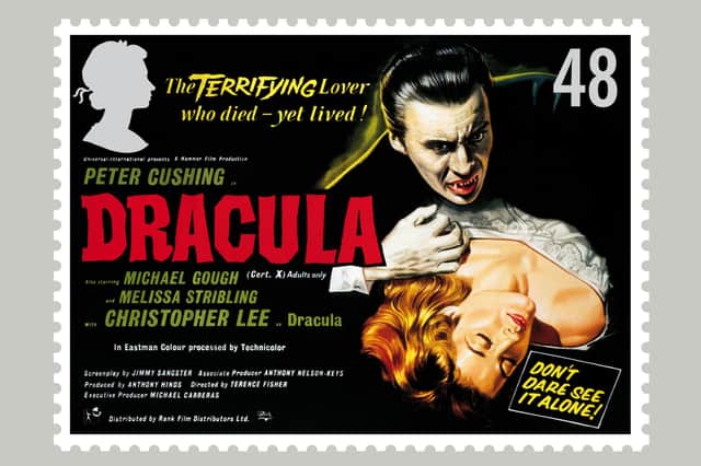 2008 Royal Mail stamp issue featuring the poster for the film Dracula (1958) - Courtesy of Hammer Films/Royal Mail
