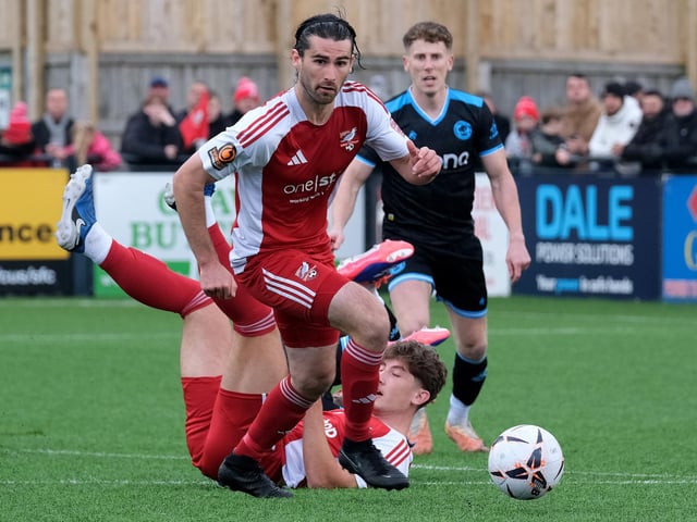 Scarborough Athletic midfielder Alex Purver in action against Chester.