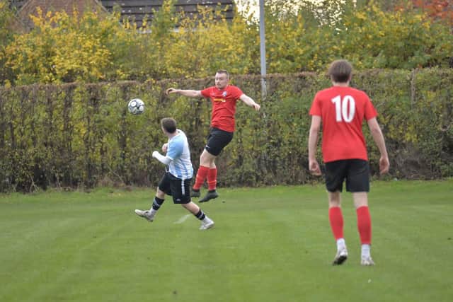 Pocklington Town in action during the 1-1 draw at South Cave. Photo by Andy Nelson Photography