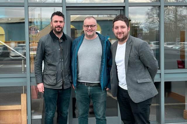 Pictured outside the new office at Newchase Court, from left to right, are Joe Walker (CPH Estate Agents), Neil Murray, and Chris Marson (Marson & Co).