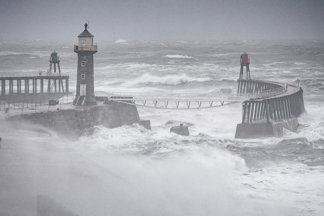 Whitby also had stormy seas, with strong winds whipping the coast.