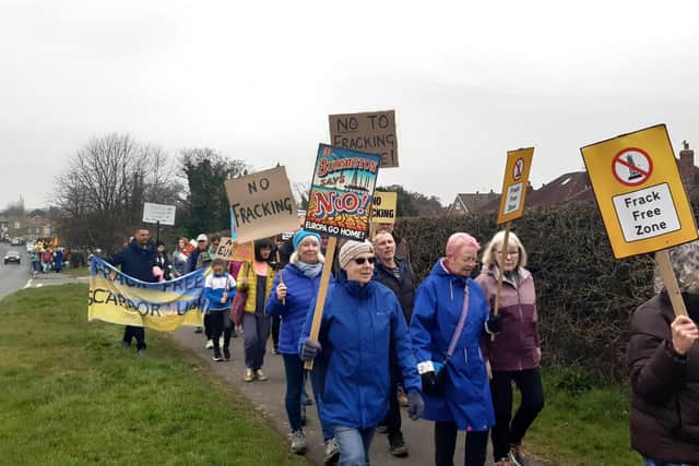 Protesters on the march against Burniston fracking plans