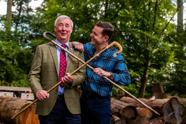 Peter Wright from Channel 5's The Yorkshire Vet with TV presenter Matt Baker visiting the Forestry Area at the show