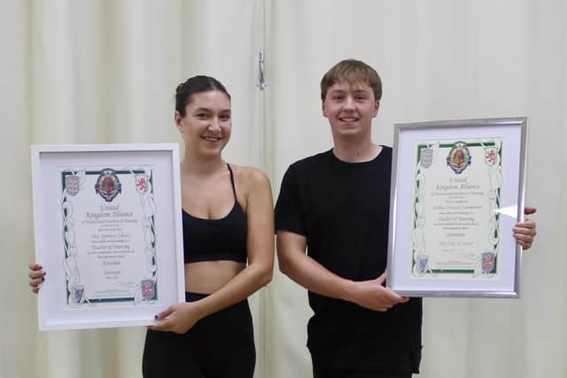 Benson Stage Academy's Mia Clews and Josh Emmerson with their certificates.