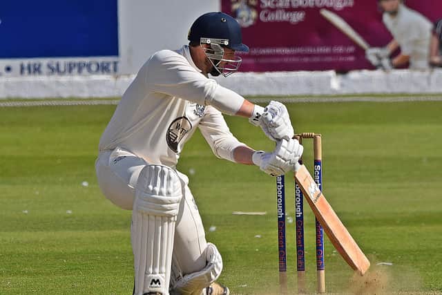 Scarborough's Rob Pinder works behind square during his 40.