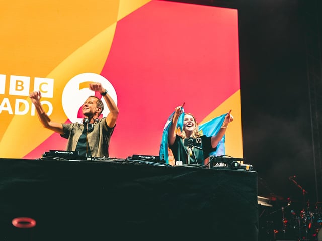 BBC 2 Radio 2 breakfast host Scott Mills and traffic and travel presenter Ellie Brennan got the crowd warmed up.