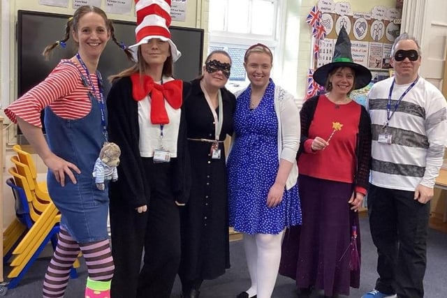 Teachers get into the spirit of World Book Day at Brompton and Sawdon Community Primary School.