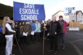 Protests made against the proposed closure of Eskdale School in Whitby.
picture: Richard Ponter, 230201a