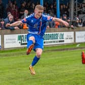 Whitby Town's Harry Green on the attack during the 1-0 home loss against South Shields, who claimed promotion as champions with this win. PHOTOS BY BRiAN MURFIELD