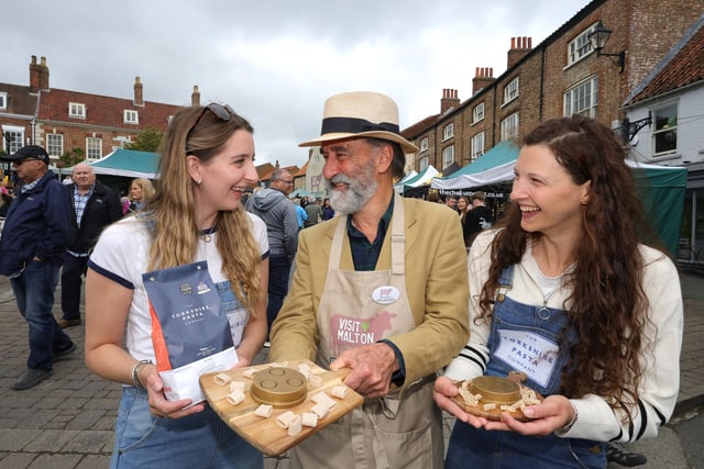 Beth Dowdeswell and Kathryn Bumby of Yorkshire Pasta Company with Roddy Bushell.