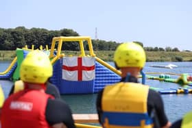 England flag flying in support of the Lionesses at North Yorkshire Waterpark.