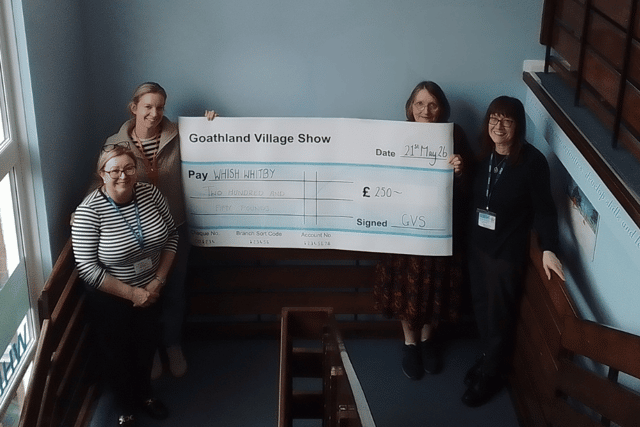 Featured in the photo are: Yvonne Harrison (WHISH Charity Manager), Andrea Lindoe (WHISH Staff), Claire Nicholson (Goathland Show Chair) and Ann Chinn (Goathland Show Secretary).