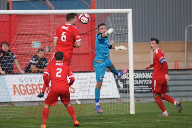 Bridlington Town defend during their home league win against Brighouse Town last weekend