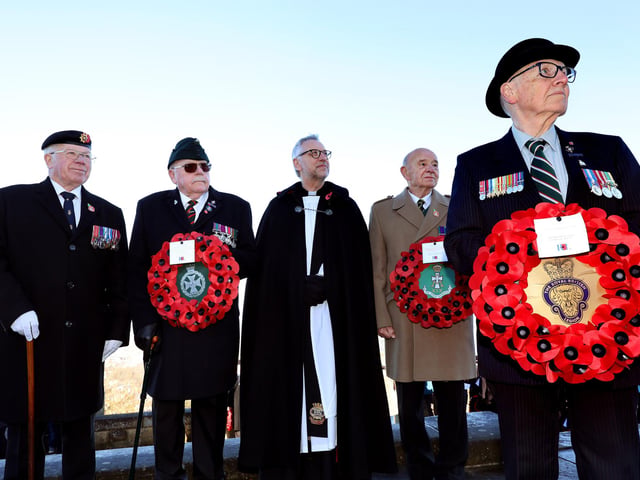 Preparing to lay wreaths at Oliver's Mount