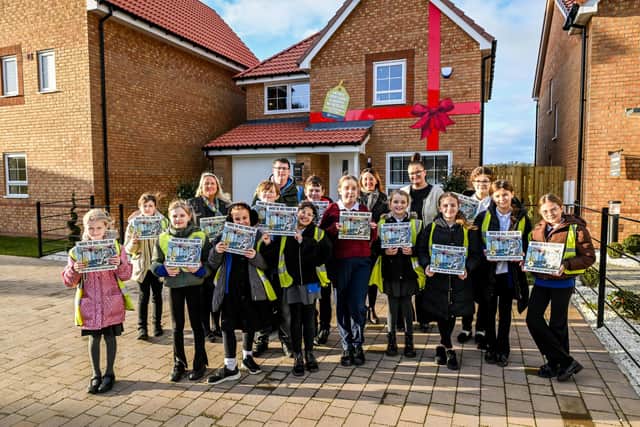 Hilderthorpe Primary School students at The Sands site, with their 'Where the Wild Things Are' bedroom designs. Photo courtesy of Barratt Homes Yorkshire East/Jon Corken