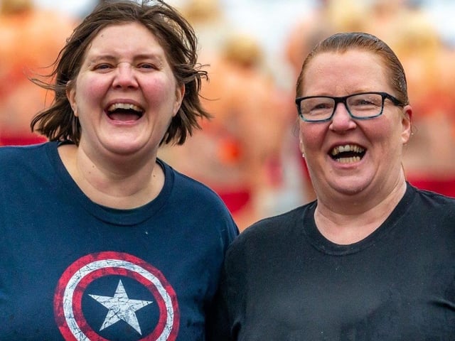 Two of the dippers having fun.
