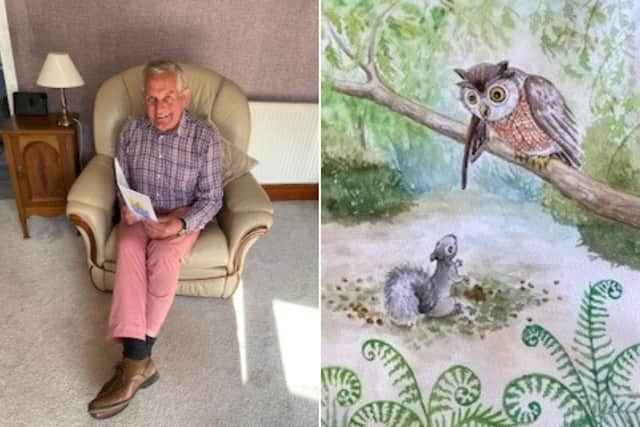 Dave Bradley, left and one of the book illustrations by Alison Hutchinson.
