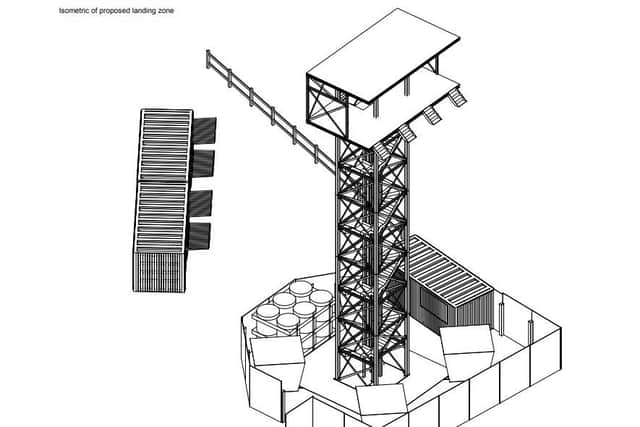 The proposed zip line landing tower. Bbp.