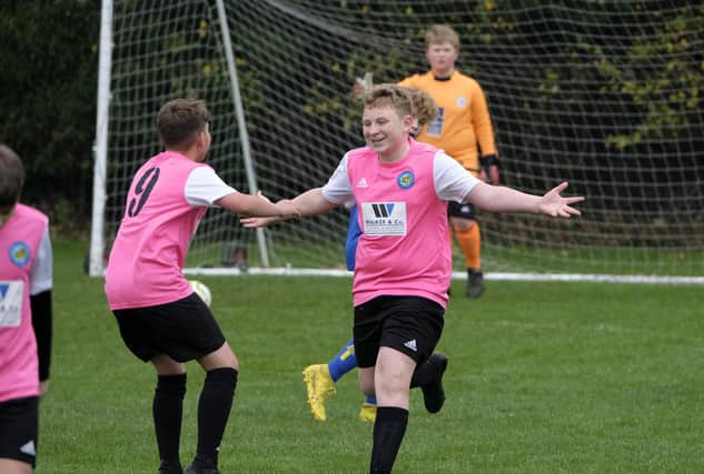 Ayton Under-13s celebrate a goal in their home match against Eastfield PHOTOS BY RICHARD PONTER