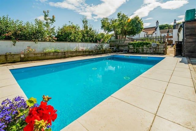 A closer view of the heated outdoor pool.