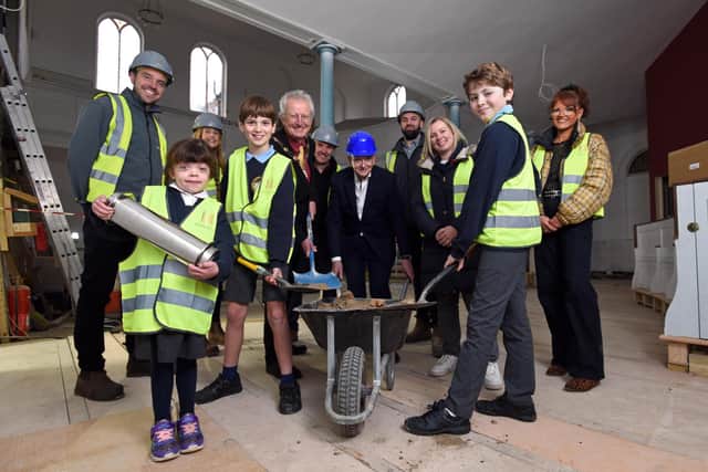 Settrington All Saint’s primary school pupils prepare to bury the time capsule at the Wesley Centre, Malton.