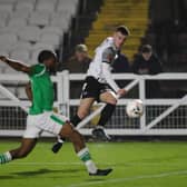 Luca Colville of Scarborough Athletic whips in a cross against Bradford Park Avenue PHOTOS BY VIKING PHOTOGRAPHY YORK