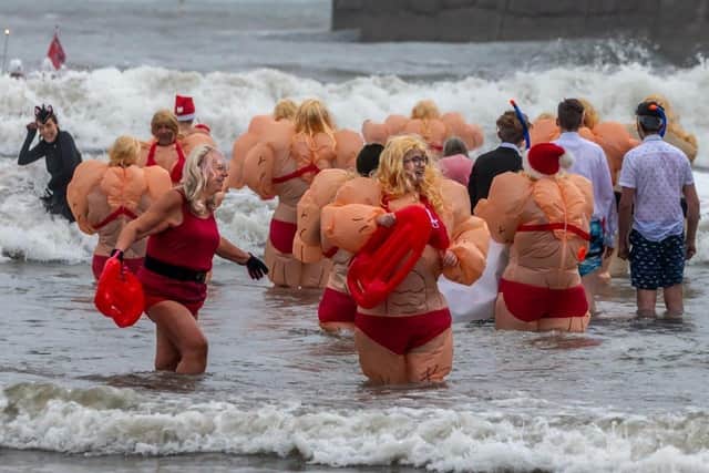 Whitby Boxing Day dipper in the freezing cold sea.
picture: Brian Murfield.