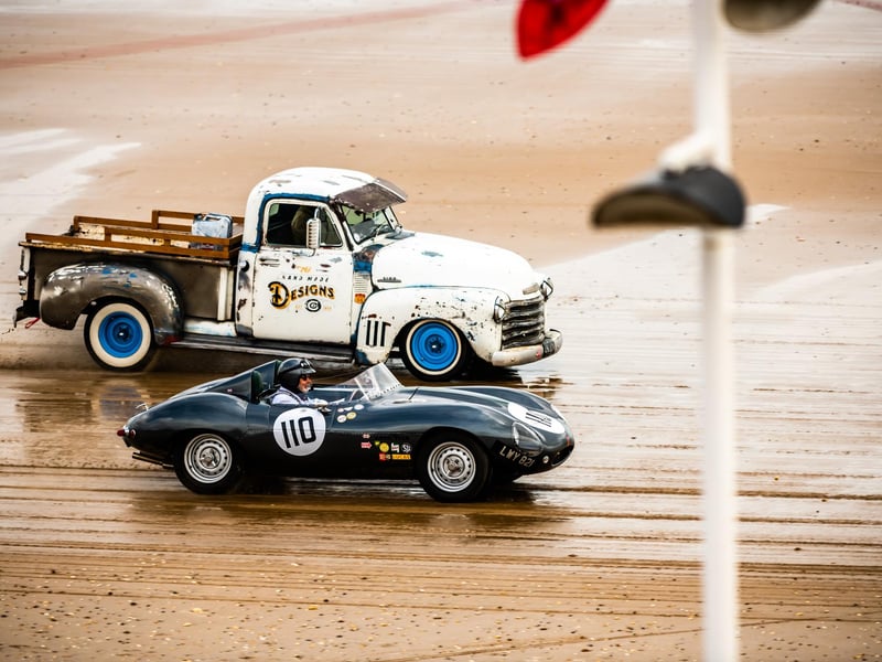 This years The Race the Waves Vintage Beach Race festival held on Bridlingon's south beach with over one hundred competitors taking part in the event from the early years of coastal motor racing to post-war American hot-rodders and drag racing culture. Picture By Yorkshire Post Photographer,  James Hardisty. Date: 22nd April 2023.