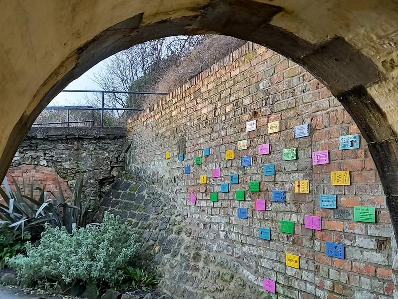 Tunnel under the cliff lift - the artwork ties in with the 150th anniversary of the lift.