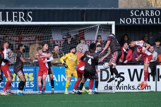 Will Thornton heads Boro in front against Hereford.