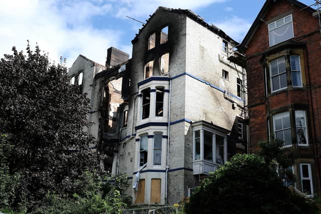 The burnt out shell of the old Cumberland Hotel