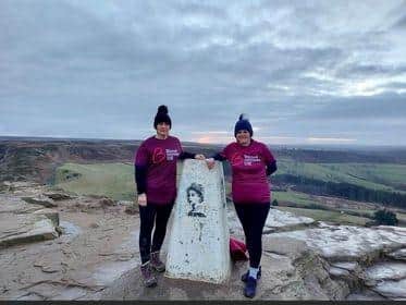 Jacqui Parkin and Jane Jobling are taking on a hike up Snowdon. They are pictured here at the top of Roseberry Topping.