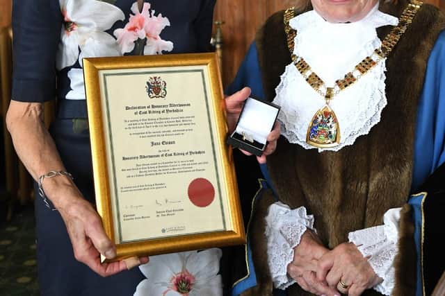 Honorary Alderwoman Jane Evison, left, with chairman Councillor Linda Bayram