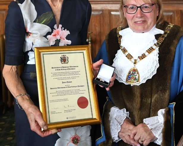 Honorary Alderwoman Jane Evison, left, with chairman Councillor Linda Bayram