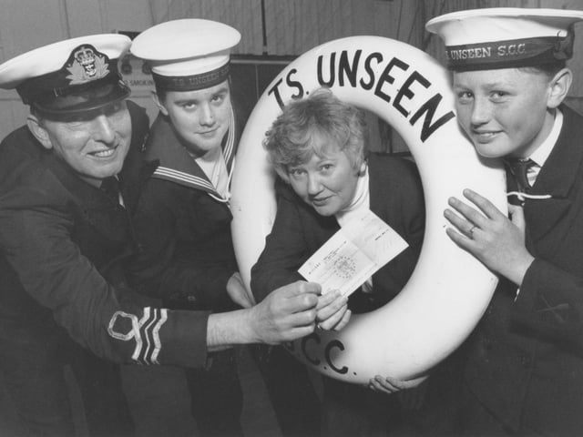 Filey Sea Cadets minibus fund received a £500 boost thanks to a donation from local firm Marshall Bros in January 1997. Marshall Bros director Barbara Liversidge, third left, is pictured presenting the cheque to, from left, Lt Commander Eddie Temple, Leading Seaman Jonathan Taylor, and Able Cadet Caley Pinder. 