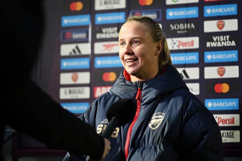 Beth Mead of Arsenal speaks to the media after the Barclays Women´s Super League match between Arsenal and West Ham United. 
Photo by Alex Burstow/Arsenal FC via Getty Images.