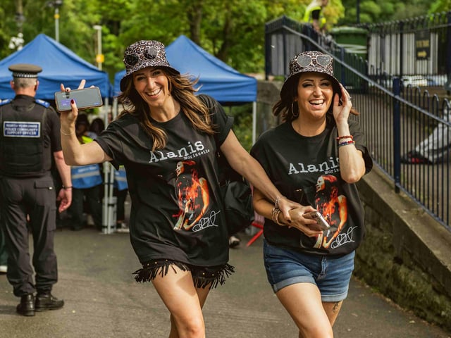 Fans wearing merch for the special occasion.