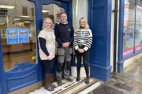 Penny Tull, Malton shop manager, Paul Couch, maintenance technician and Jenny Rowan, retail operations team lead outside Saint Catherine's Malton shop