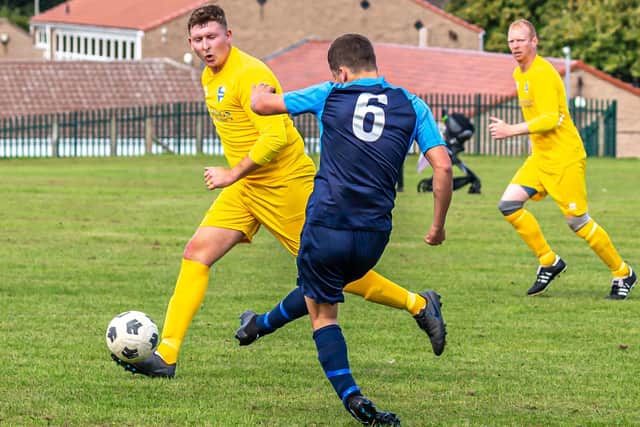 Marshall Kelly opens the scoring for Whitby Fishermen's Academy in the 3-1 home win against Ryedale Sports