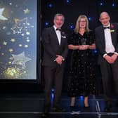 Bridlington nurse Philippa Dyer (centre) is pictured with Andrew Bertram, Deputy Chief Executive (left), and Simon Morritt, Chief Executive (right). Photo courtesy of Allan Scott Commercial.