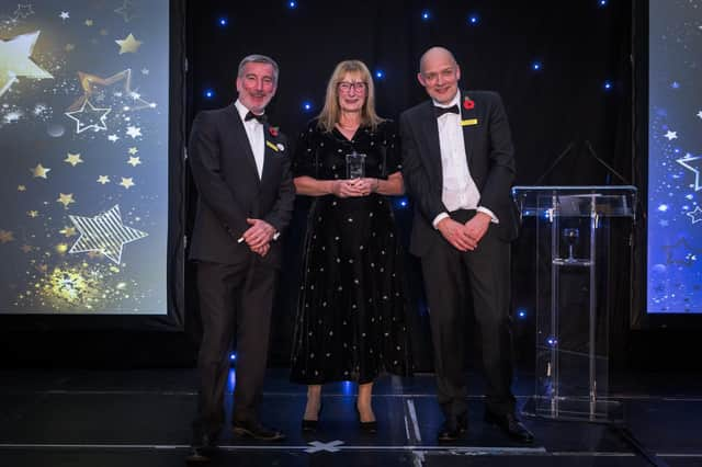 Bridlington nurse Philippa Dyer (centre) is pictured with Andrew Bertram, Deputy Chief Executive (left), and Simon Morritt, Chief Executive (right). Photo courtesy of Allan Scott Commercial.