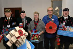 The launch of the Poppy Appeal in the Balmoral Centre. L-R Ian Temple, Pete Parkinson, Sheila Miller, Alan Lee and Robert Owens = pic Richard Ponter